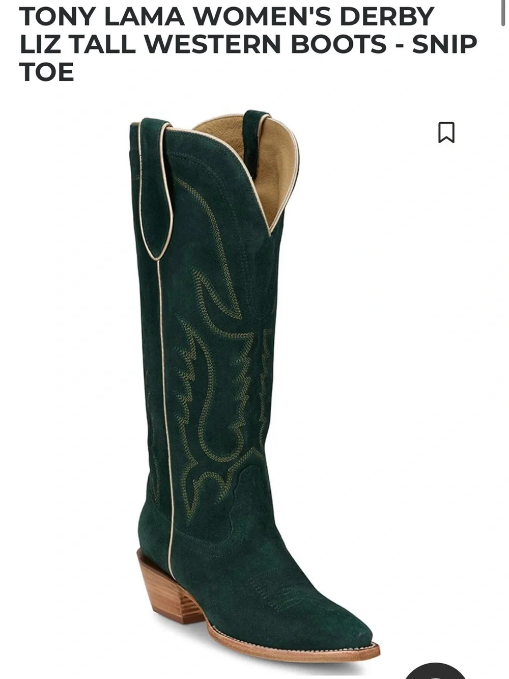 NWT TONY LAMA SZ 6 Women’s Suede Western Boots in Dark Green 15” knee boot Liz
